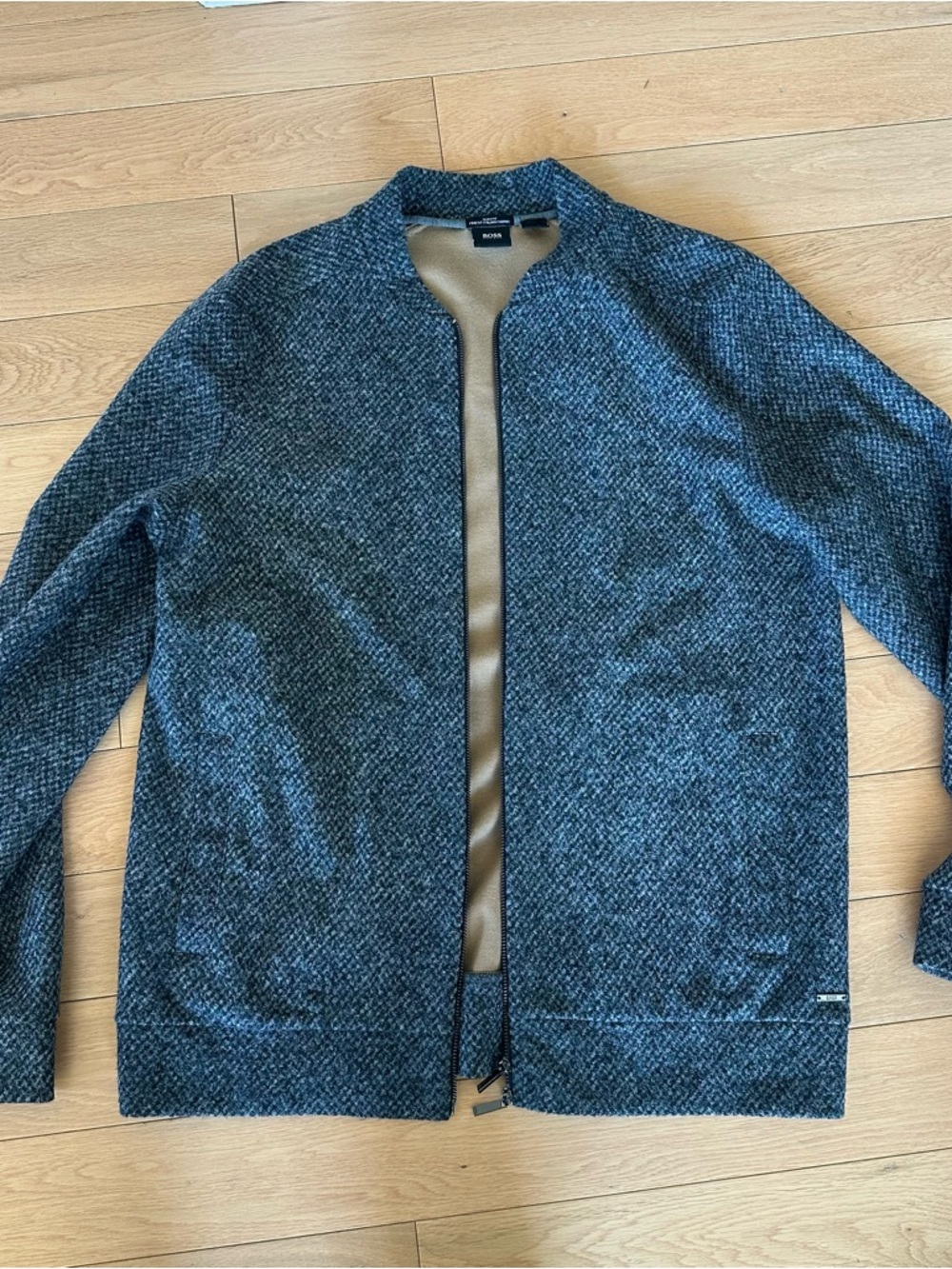 BOSS Textured Zip Cardigan Jacket - Charcoal Size Large